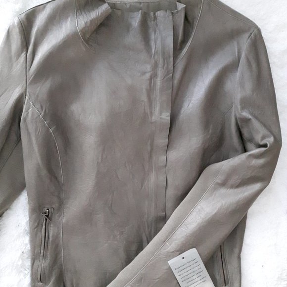 NWT CIGNO NERO Taupe Leather Jacket SZ 44 (approx L) - Picture 1 of 4
